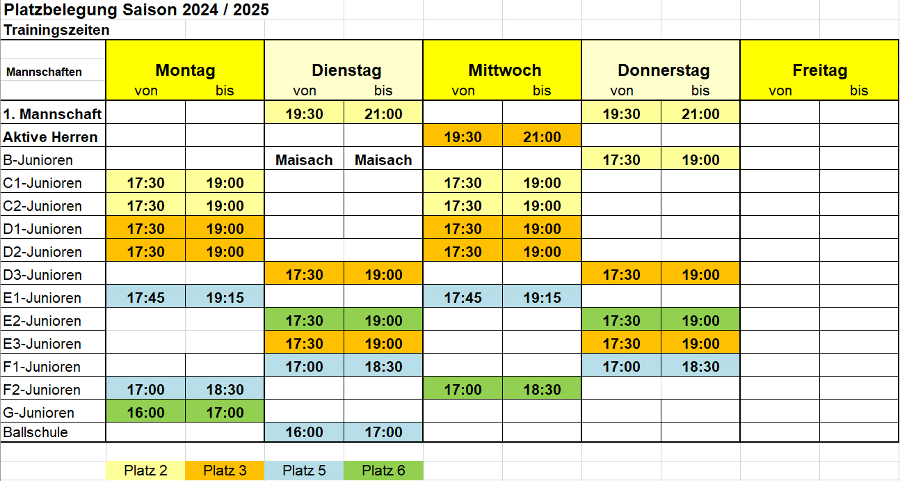 Trainingszeiten 2024 2025